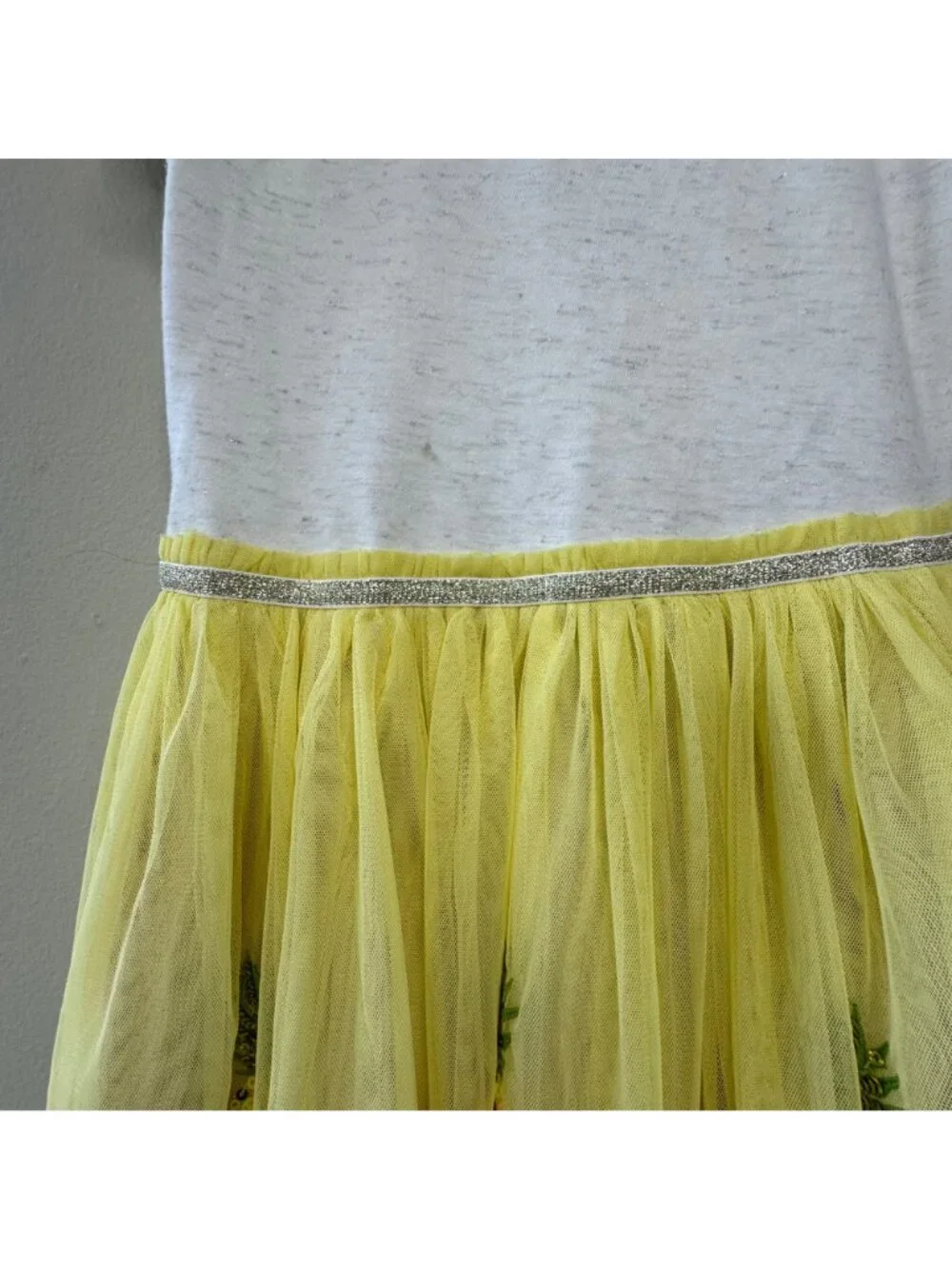 MONSOON Pineapple Disco Dress Girls 7-8 Yellow Tulle Tutu Sequins Pineapples - Picture 5 of 8